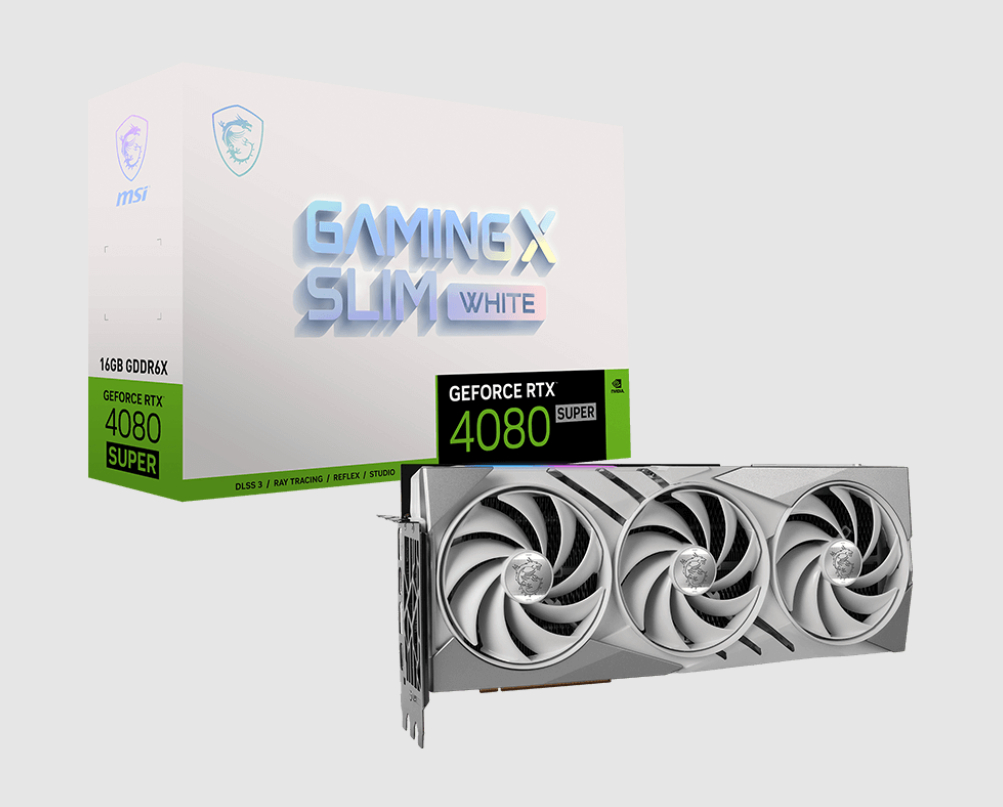  nVIDIA GeForce  RTX 4080 SUPER 16G GAMING X SLIM - WHITE<br>Boost Clock: 2610 MHz, 2x HDMI/ 2x DP, Max Resolution: 7680 x 4320, 1x 16-Pin Connector, Recommended: 850W  